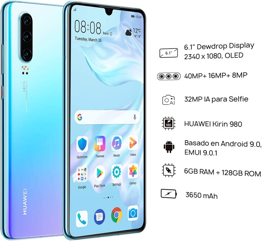 Huawei P30 128GB+6GB RAM (ELE-L29) 6.1" LTE Factory Unlocked GSM Smartphone (International Version) - Breathing Crystal - Image 3